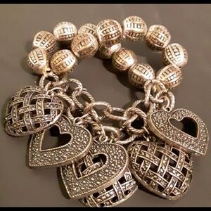 Silver tone Beaded Heart Charm Bracelet